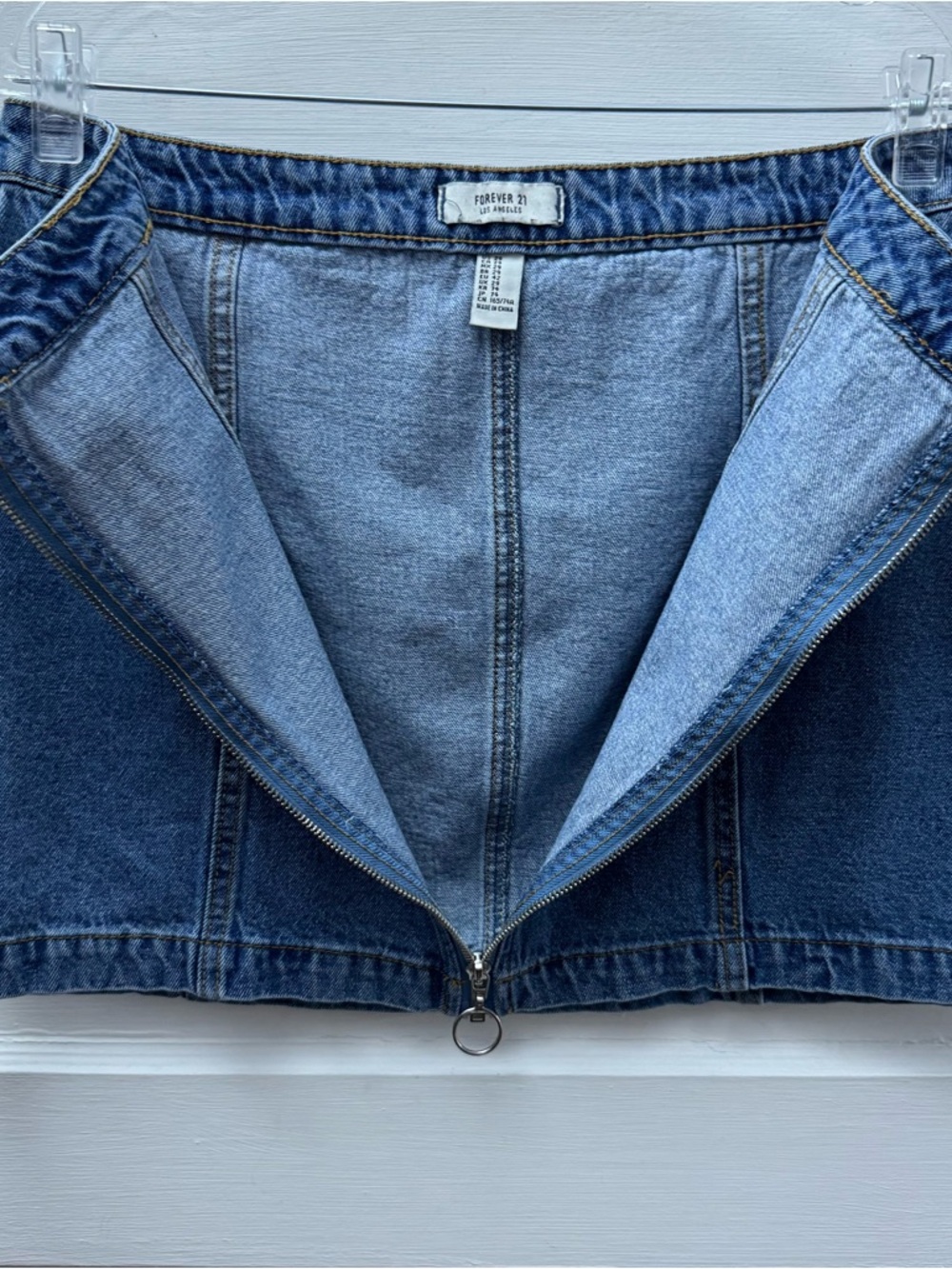 Forever 21 Denim Mini Skirt Zip Front High Rise Blue Womens 29 Y2K - Picture 4 of 7